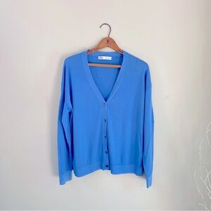 Zara Periwinkle Blue Oversized Fine Knit Cardigan Size Small